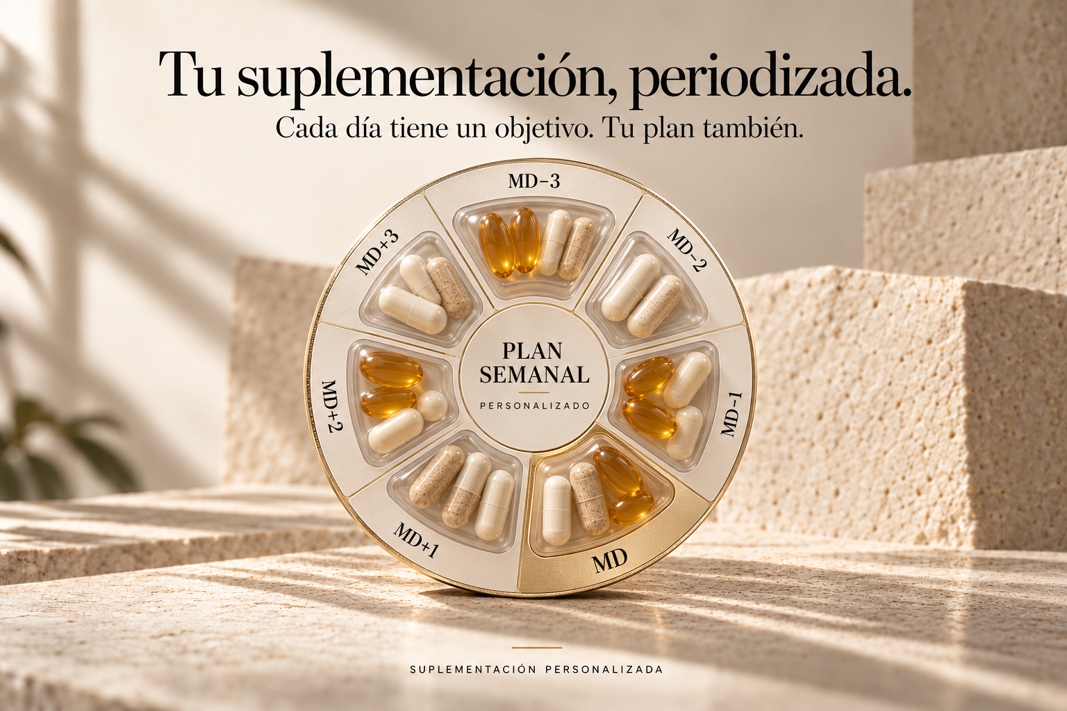 Plan semanal personalizado de suplementación en blíster de siete días